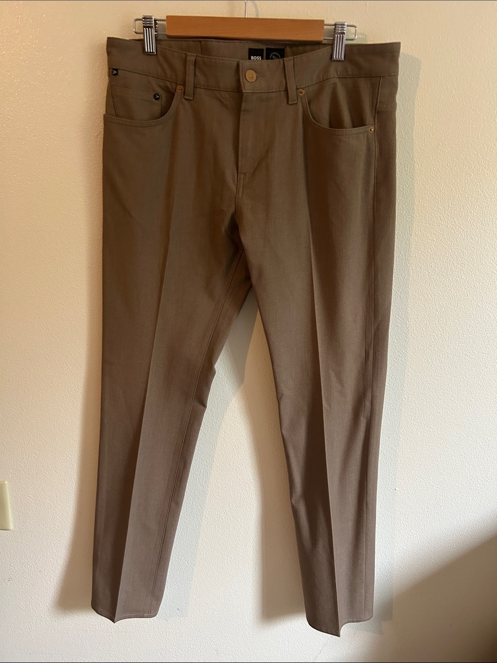 Boss By Hugo Boss Delaware Slim Performance Stretch Men Taupe Patch 33/32 Chinos